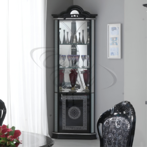 New Venus Black and Silver Italian Corner Display Cabinet