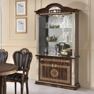 New Venus Versace Design Walnut and Gold Italian 2 Door (Vitrine) Display Cabinet Ben Company