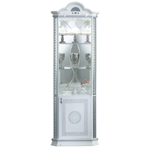 New Venus White and Silver Italian Corner Versace Style Cabinet