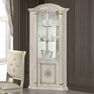 New Versace Italian Aurora Single Door Corner Vitrine Display Unit Beige and Gold H2O Design