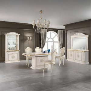 New Versace Italian H2O Design Aurora Beige and Gold Large Ext-Dining Set + 6 Brigitte Chairs