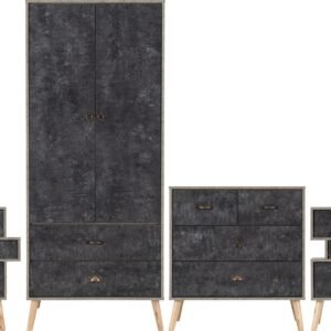 Nordic 2 Door 2 Drawer Wardrobe Bedroom Set Concrete Effect/Charcoal