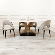 Orion Gold 1.8 Dining Table with Polar White Sintered Stone Top + 6 Astra Leather Chairs - Image 8
