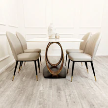 Orion Gold 1.8 Dining Table with Polar White Sintered Stone Top + 6 Astra Leather Chairs - Image 9