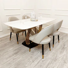 Orion Gold 1.8 Dining Table with Polar White Sintered Stone Top + 6 Astra Leather Chairs - Image 10