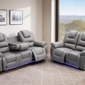 Oxford Aire Leather 3+2 Seater Electric RECLINER + Cup holder + LED Lights + USB port