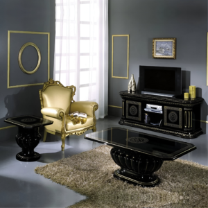 Rosella Versace Style Italian High Gloss Black/Gold Large TV Unit H2O Design