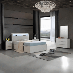 Rugby Double Ottoman Storage (Twin Cream Colour) Bed Frame  (Speaker & LED Light Headboard)