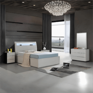 Rugby Ottoman Storage Grey Lacquered Bed Touch System Led & Mobile phone Charging Points  Bedroom Set