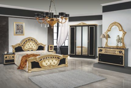 Sara Black - Gold Italian High Gloss 4 Doors Italian Bedroom Set