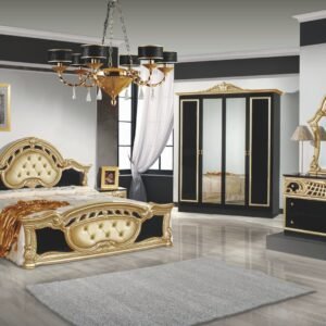 Sara Black - Gold Italian High Gloss 4 Doors Italian Bedroom Set