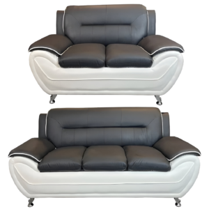 SHIRAZ 3+2 FAUX LEATHER SOFA SET – BLACK/WHITE