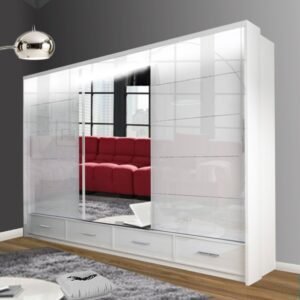 Sycylia White High Gloss 3Doors Sliding Wardrobe 255cm