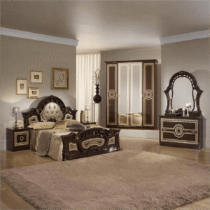 Ben Company Sara Italian 6 Doors High Gloss Bedroom Set Mahogany