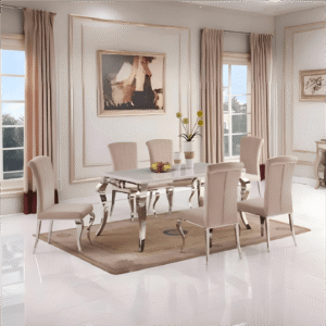 Sarah Marble Grey Top Dining Table with 6 Armenia Chairs