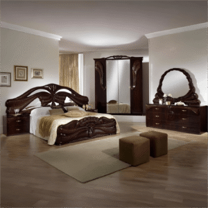 Silvia Italian High Gloss 4Doors Bedroom Set White / Mahogany Ben Company