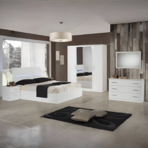 Simona Italian High Gloss 4Doors Double Size Bedroom Set with LED Headboard Ben Company