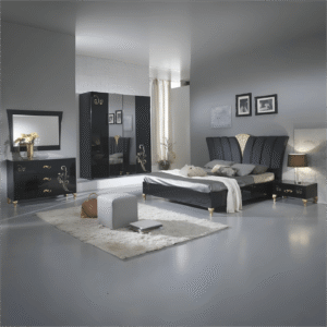 Sofia Black and Gold Italian Bedroom Set with 2 or 3 Door Sliding Wardrobe Ben Company
