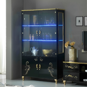 Sofia Italian 2 Door Display Cabinet Black and Gold Ben Company