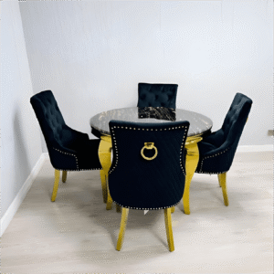 Sofia1.1 Round Marble Top Dining Table with 4 Victoria Lion/Ring Knocker Black-Gold Available