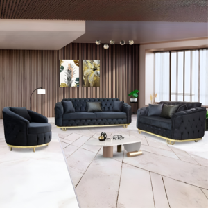 Stunning Design Chesterfield Almira 3+2 Sofa Bed Set - Black-Gold