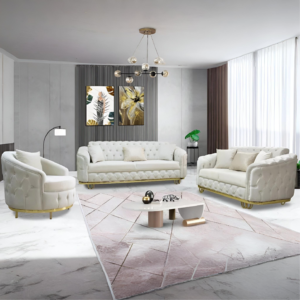 Stunning Design Chesterfield Almira Sofa Bed 3+2 Set - Cream-Gold