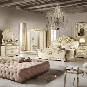 Camel Group Luxury Leonardo Italian High Gloss Ivory and Gold Bedroom Collection
