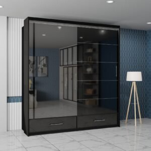 Sycylia Black High Gloss Sliding Wardrobes ALL SIZES AVAILABLE