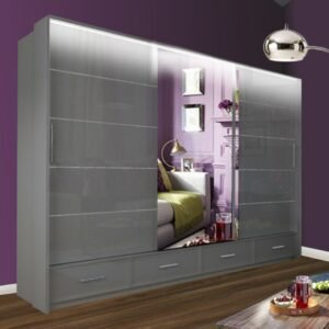 Sycylia Grey High Gloss 3Doors Sliding Wardrobe 255cm