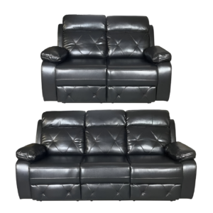 TOBI 3 Seater and 2 Seater Air Leather Recliner Sofa Set - Black Colour