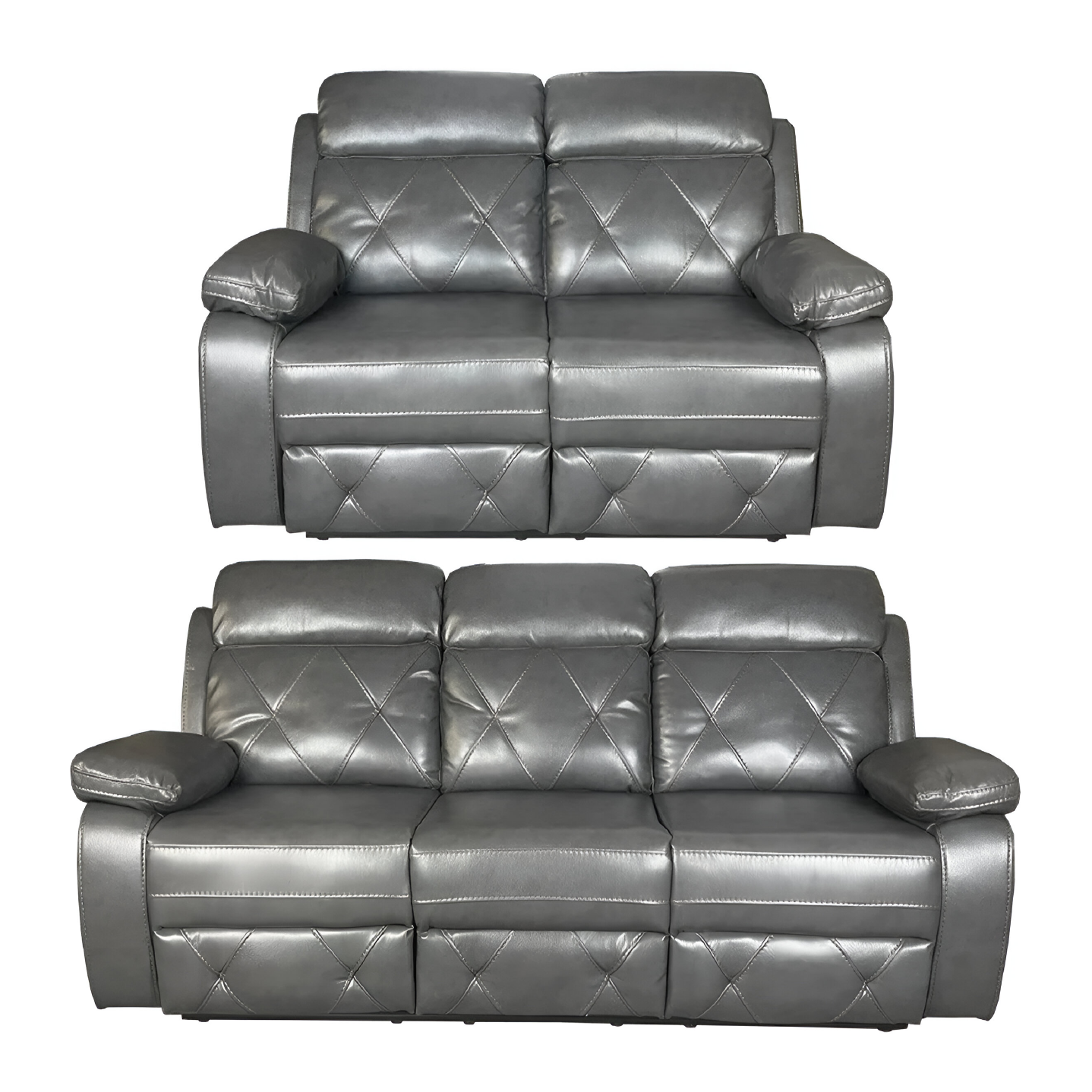 TOBI 3 Seater and 2 Seater Air Leather Recliner Sofa Set - GREY Colour