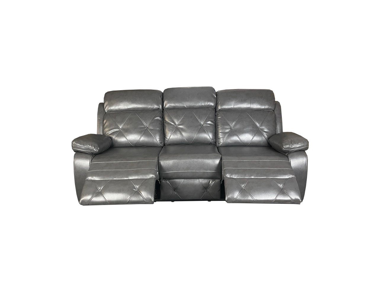 TOBI 3 Seater and 2 Seater Air Leather Recliner Sofa Set - GREY Colour - Image 4