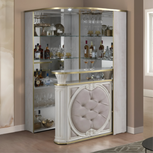 Tiffanie Italian Luxury High Gloss Biege/Gold Leather Front Corner Bar Unit by H2O Design