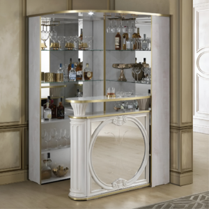 Tiffanie Italian Luxury High Gloss Biege/Gold Mirror Front Corner Bar Unit by H2O Design