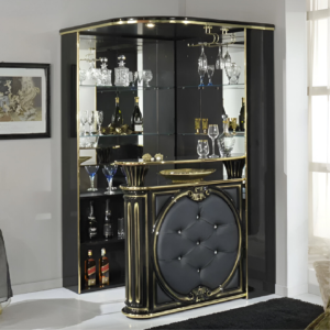 Tiffanie Italian Luxury High Gloss Black/Gold Corner Bar Unit