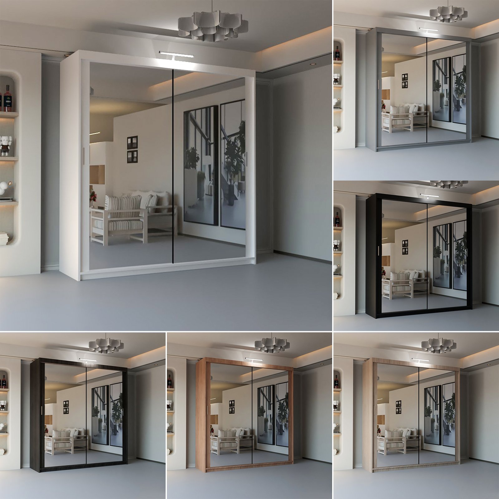 New York 2 Door Sliding Mirrored Wardrobe 90cm