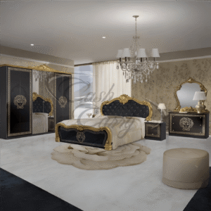 VILMA STUNNING COMPLETE ITALIAN VERSACE MEDUSA FACE DESIGN BEDROOM SET BLACK/GOLD