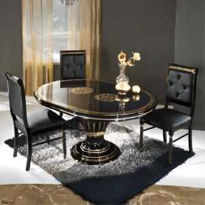 Versace Rosella Style Large Italian Dining Table Set Black-Gold H2O Design
