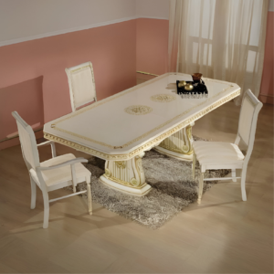 Versace Rosella Style Large Italian Dining Table Set Black-Gold with 6 Chairs by H2O Design