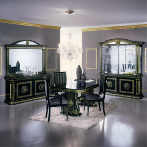 Versace Style Rossella Italian Extending Dining Table with 6 Chairs Set (H2O)