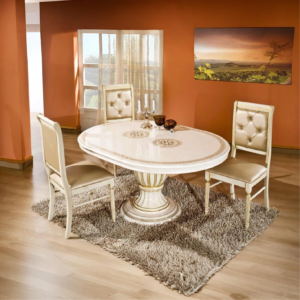 Versace style Rossella Italian Dining Table Set Beige (H2O)