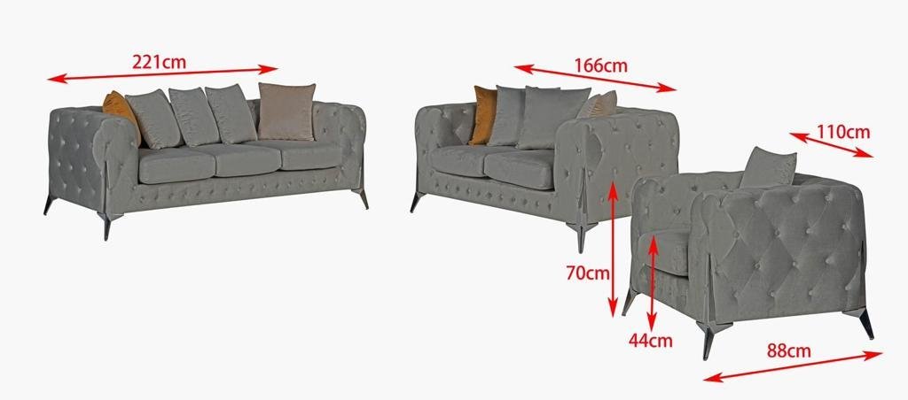 New Luxury Fenzi Chesterfield Sofa Set in Plush Velvet-Grey - Image 5