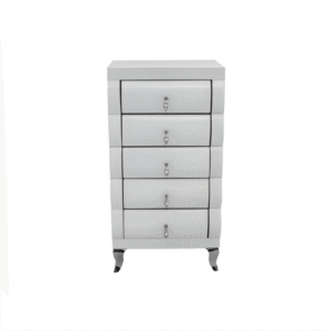 White Mirror Curved 5 Drawer Tallboy
