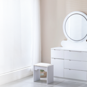 VIVA Wide Gloss LED Dressing Table Set – With 3 Light Modes & Round Mirror