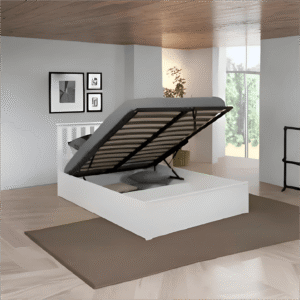 Zoe Storage Ottoman Solid Rubber Wood Bed Frame (Double) White / Oak