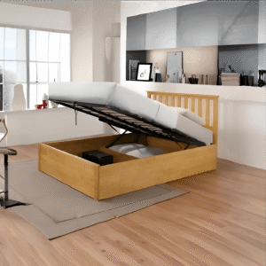 Zoe Storage Ottoman Solid Rubber Wood Bed Frames (King) White / Oak