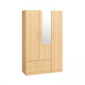 Budget 3 Door Wardrobe 2 Drawers Mirror