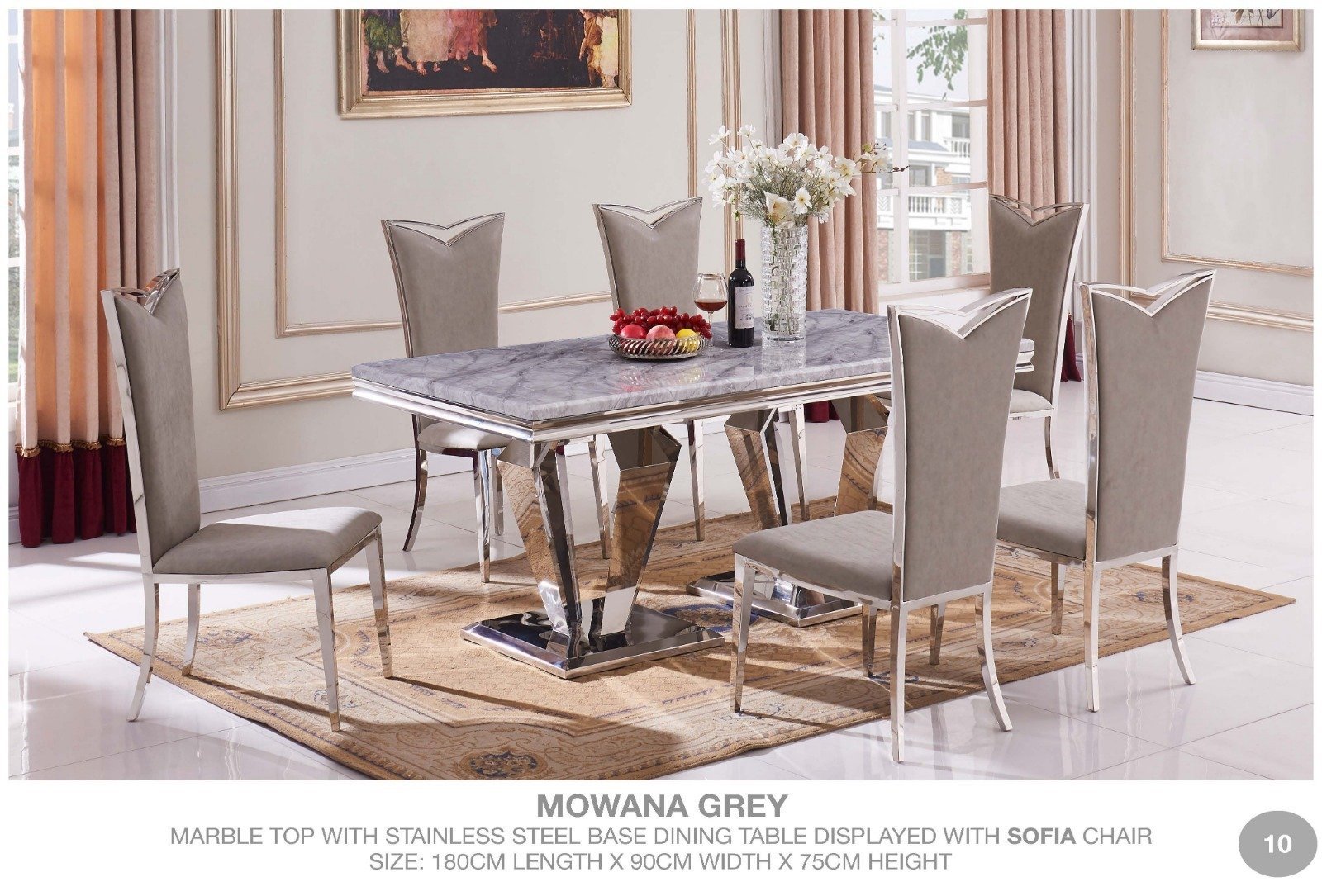 Mowana Large Marble Grey Top Dining Table with 8 Nerona Chairs - Image 2