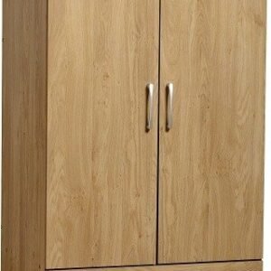 Charles 2 Door 2 Drawer Wardrobe in Oak Effect Veneer with Walnut Trim