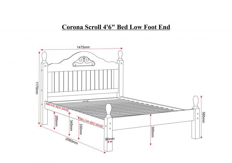 Corona Scroll 4'6" Bed Low Foot End in Distressed Waxed Pine - Image 3